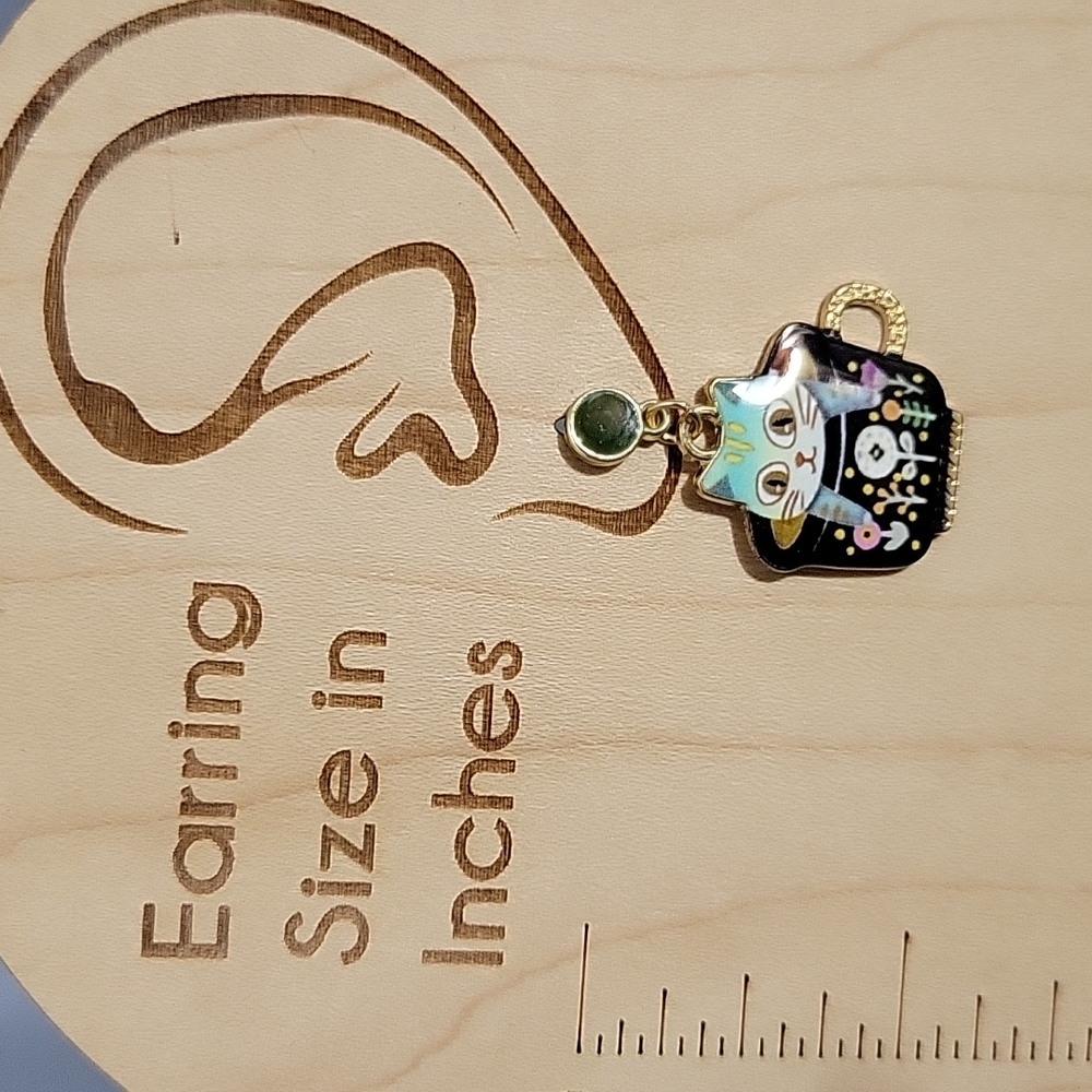 Mismatched Cats Handpainted Dangle Earrings - Picture 2 of 5
